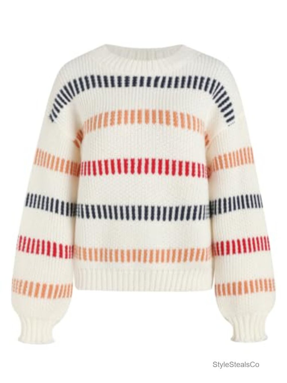 Striped Chunky Knit Crew Neck Oversized Pullover Sweater